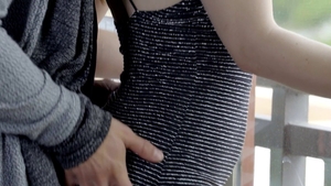 Shaved pussy brunette in lingerie rough cumshot on sofa HD