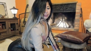 Big ass brunette riding big dildo