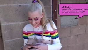 Teen chick Melody Parker wearing socks getting facial