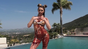 Cumshot with pigtails in stockings in HD