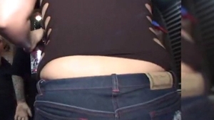Young female flashing outside
