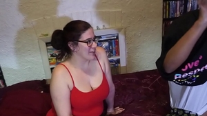 Sucking cock big boobs girl in glasses