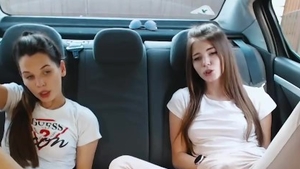 Lesbian pussy eating in the car in HD