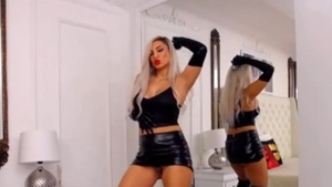 Hot girl in gloves teasing solo