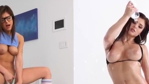 Handjob along with large boobs