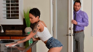 Honey Gold handjob on sofa