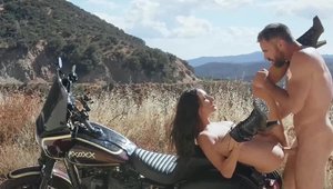 Babes: Inked Ashley Adams riding big dick outdoors